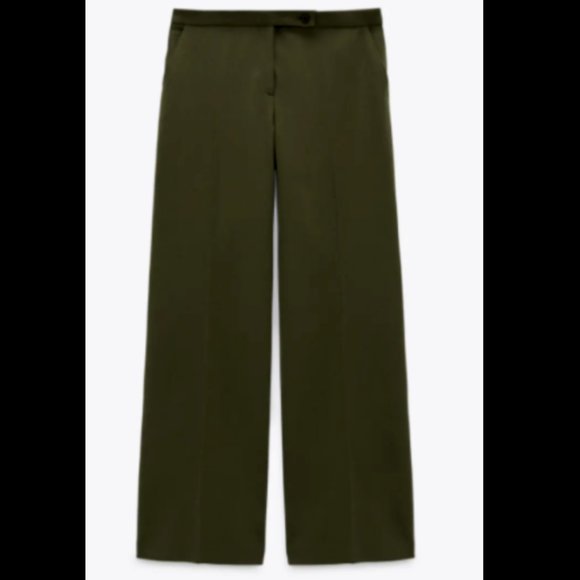 ZARA WOMEN NEW HIGH-WAISTED PANTS Olive Green Khaki Wide LEG 8448/703 M - Picture 5 of 5
